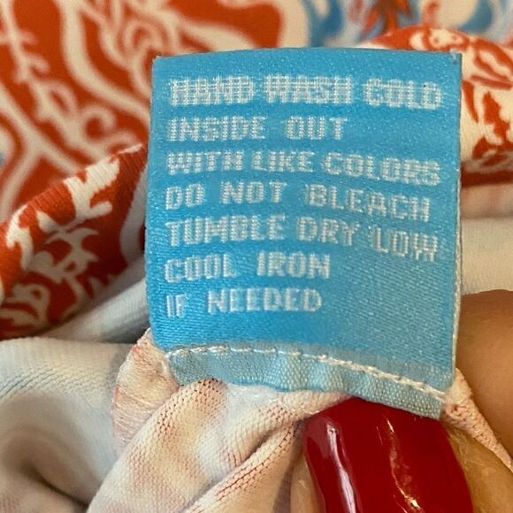 J. McLaughlin S Blue Orange Bali Design Round Neck Long Sleeve Top - Picture 7 of 8